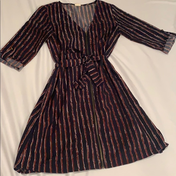 Modcloth Blue and Burgundy Striped Zipper Dress - Picture 1 of 1